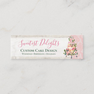 Rustic Wood Watercolor Floral Wedding Cake Bakery Mini Business Card