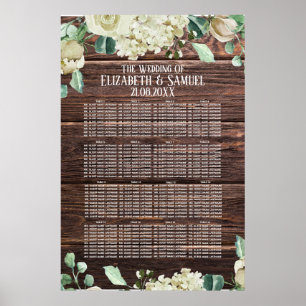 Rustic Wood Watercolor Flowers Wedding Seating Poster