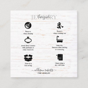 Rustic Wood Watercolor Sunflower Jewellery Care Square Business Card