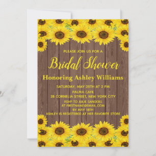 Rustic Wood Watercolor Sunflowers Bridal Shower Invitation