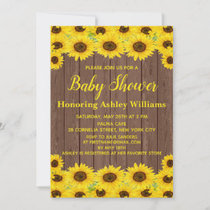 Rustic Wood Watercolor Sunflowers Cute Baby Shower Invitation