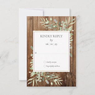 Rustic Wood Watercolour Greenery Wedding RSVP Card