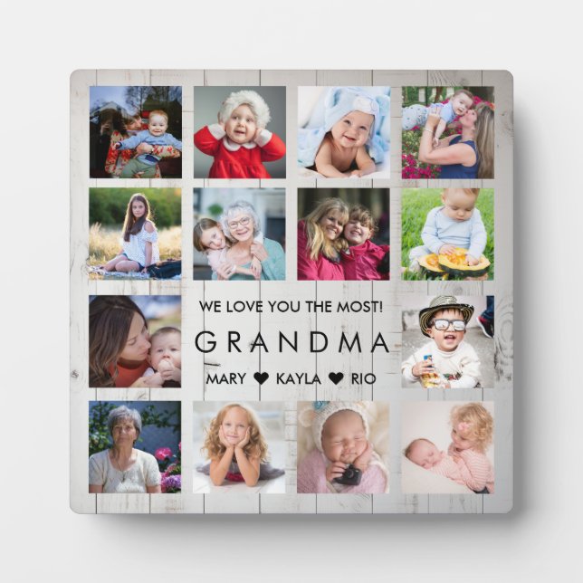 Rustic Wood We Love You Grandma 14 Photo Collage Plaque (Front)