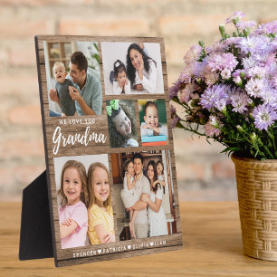 Rustic Wood We Love You Grandma Grandkids 6 Photo Plaque