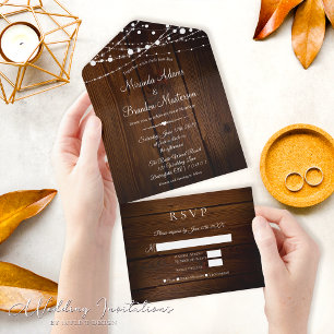 Rustic Wood Wedding All In One Wedding Invitation