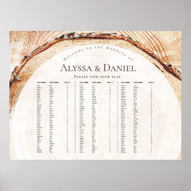 Rustic Wood Wedding Alphabetical by last name Poster (Front)