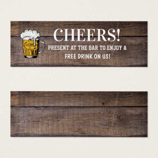 Rustic Wood Wedding Bar Pub Drink Voucher Ticket  (Front & Back)