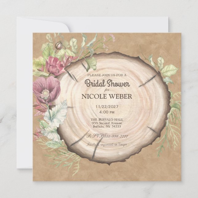 Rustic Wood Wedding Bridal Shower Invitation (Front)