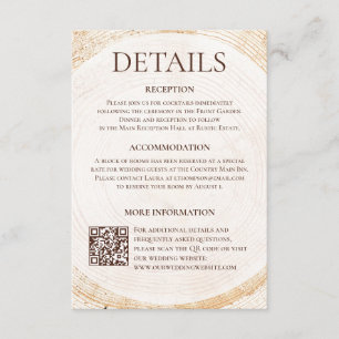 Rustic Wood Wedding Details Card with QR code