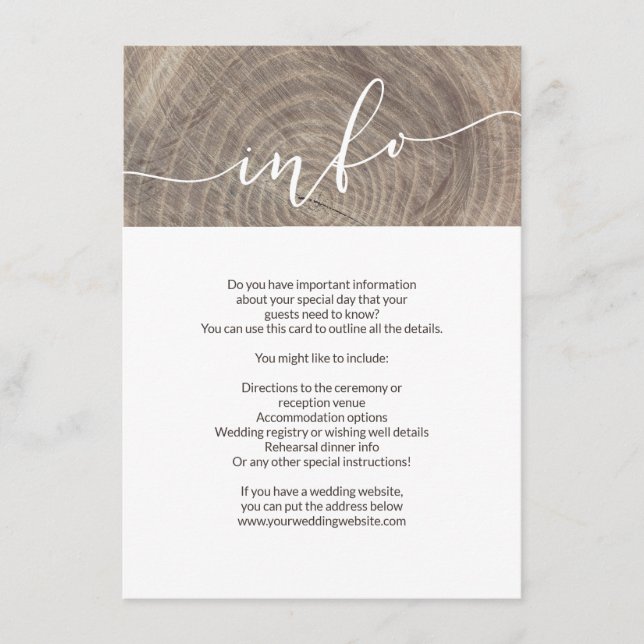 Rustic wood wedding information card (Front)