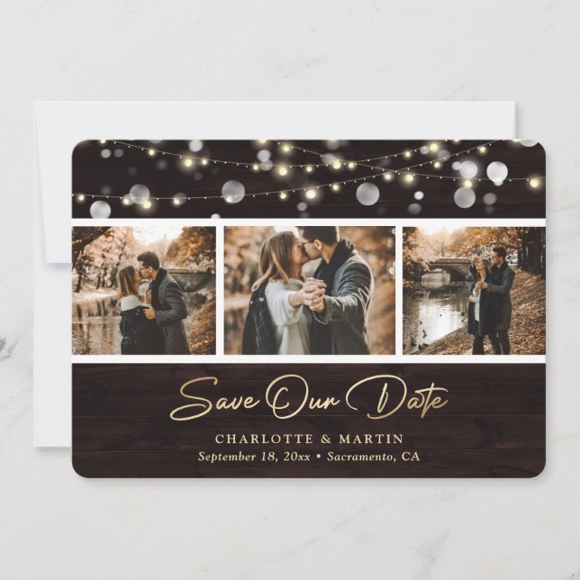 Rustic Wood Wedding Photo Save Our Date Card (Front)