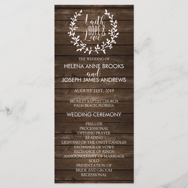 Rustic Wood Wedding Program Programme (Front)