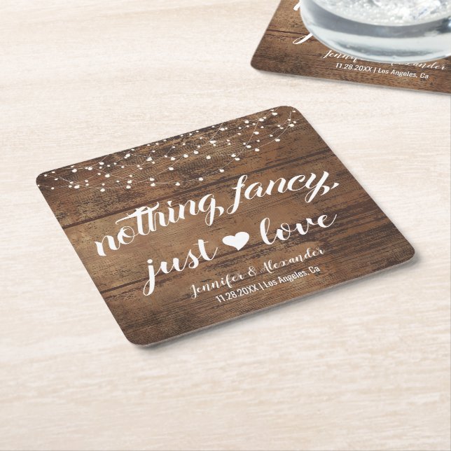 Rustic Wood Wedding Reception Square Paper Coaster (Angled)