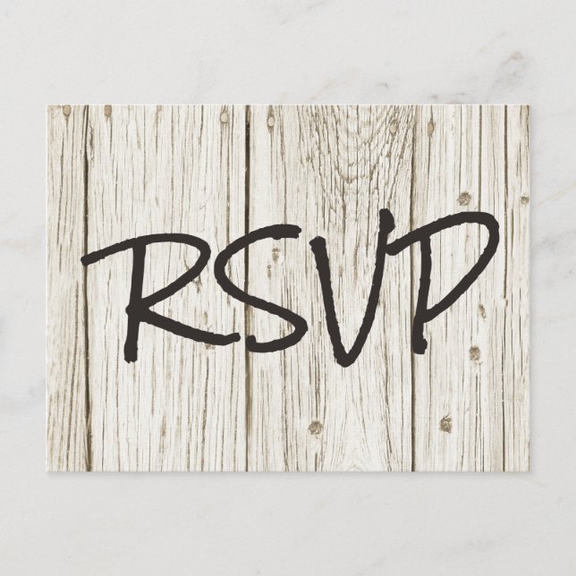 Rustic Wood Wedding RSVP Invitation Postcard (Front)