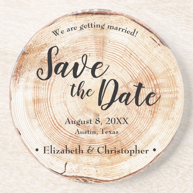 Rustic Wood Wedding Save the Date Coaster (Front)