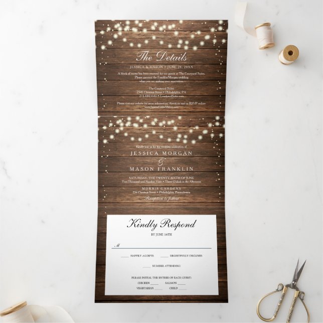 Rustic Wood Wedding Tri-Fold Invitations RSVP (Inside)