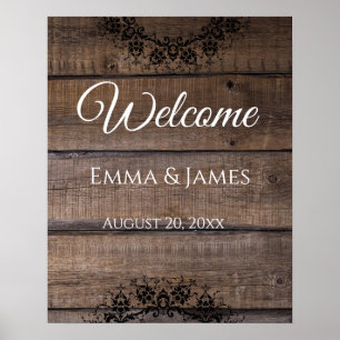 Rustic Wood Wedding Welcome Sign Name, Date Poster