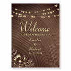 Rustic Wood Wedding Welcome Sign with String Light