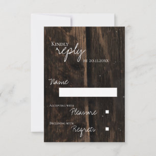 Rustic Wood Wedding with String Lights Reply by RSVP Card