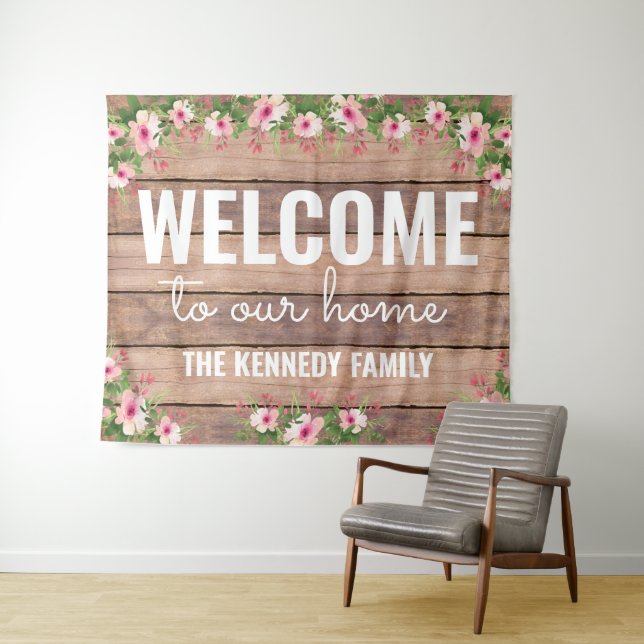 Rustic Wood Welcome To Our Home Personalised Tapestry (In Situ (Horizontal))
