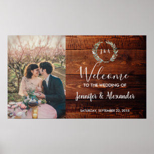 Rustic wood welcome to our wedding photo poster