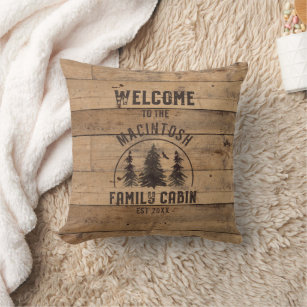 Rustic Wood WELCOME TO THE NAME FAMILY CABIN Cushion