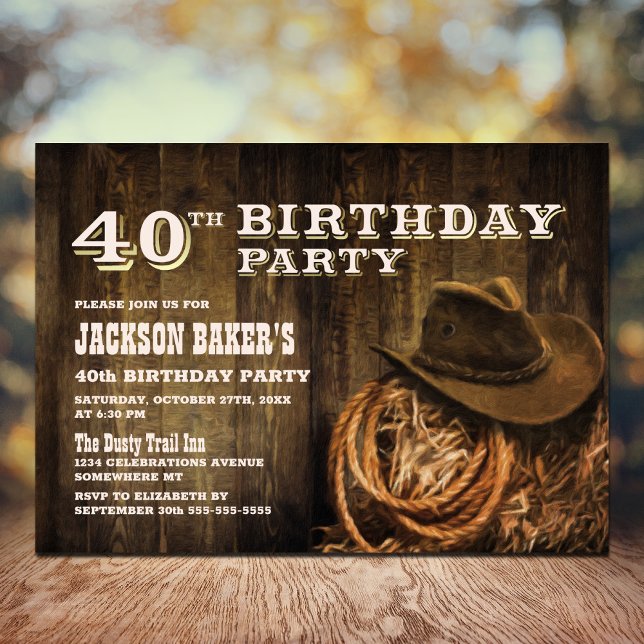 Rustic Wood Western 40th Birthday Party Invitation (Creator Uploaded)