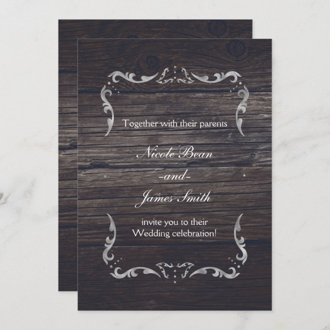 Rustic Wood Western Elegance Romantic Wedding Invitation (Front/Back)