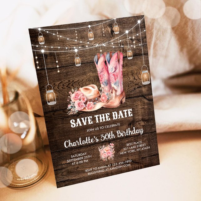 Rustic Wood Western Save the Date Cowgirl Birthday Invitation (Creator Uploaded)