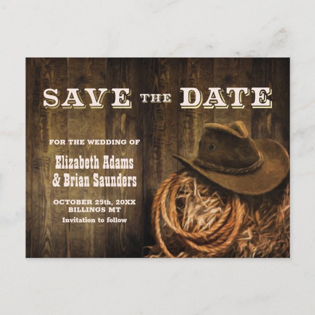 Rustic Wood Western Wedding Save-the-Date Announcement Postcard (Front)