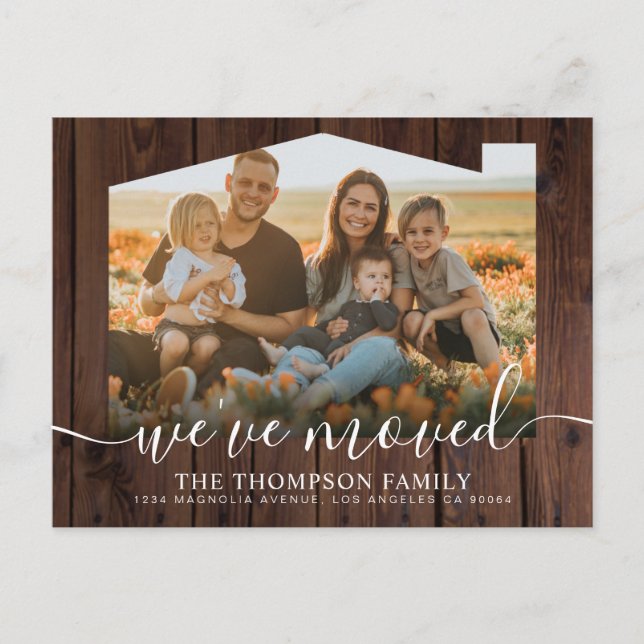 Rustic Wood We've Moved New Home Photo Moving Announcement Postcard (Front)