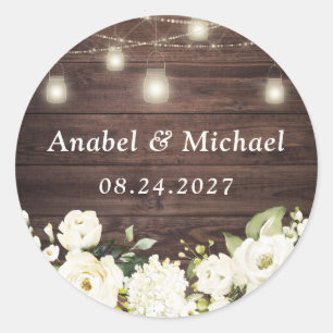 Rustic Wood White Flowers Mason Jar Sticker