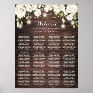 Rustic Wood White Flowers Wedding Seating Chart