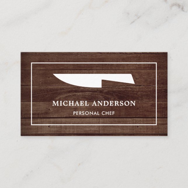 Rustic Wood White Kitchen Knife Personal Chef Business Card (Front)