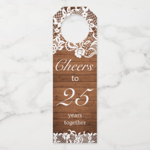 Rustic Wood & White Lace Anniversary Bottle Tag