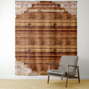 Rustic Wood & White Lace Anniversary Photo Tapestry