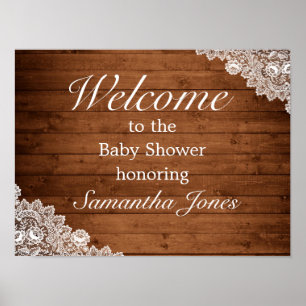 Rustic Wood & White Lace Baby Shower Welcome Sign