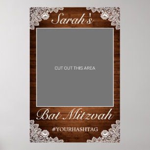Rustic Wood & White Lace Bat Mitzvah Photo Prop Poster