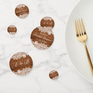 Rustic Wood & White Lace Bridal Shower Confetti