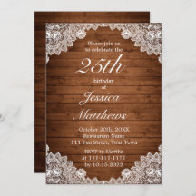 Rustic Wood & White Lace Custom Birthday
