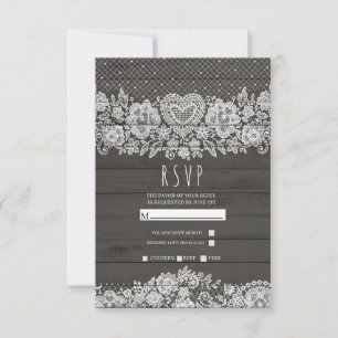 Rustic Wood White Lace Farmhouse Barn Wedding RSVP Card
