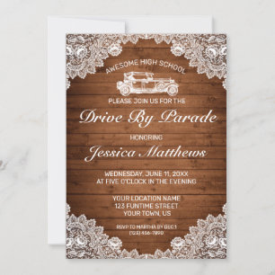 Rustic Wood White Lace Graduation Drive By Parade Invitation