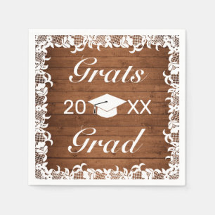 Rustic Wood & White Lace Grats Graduation Napkin