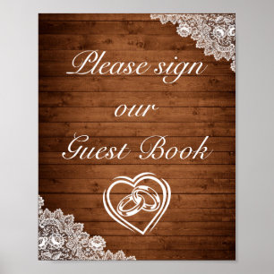 Rustic Wood & White Lace Guest Book Wedding Sign