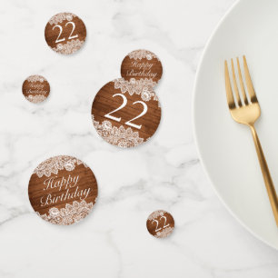 Rustic Wood & White Lace Happy Birthday Confetti