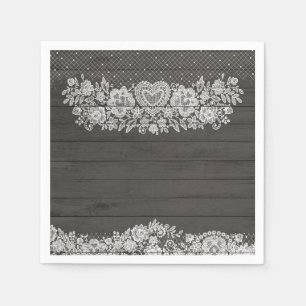 Rustic Wood & White Lace Lacy Farmhouse Chic Party Napkin