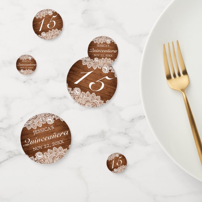Rustic Wood & White Lace Quinceañera Confetti (Group)