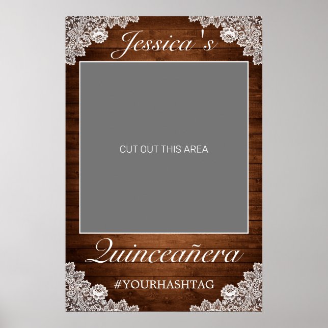 Rustic Wood & White Lace Quinceañera Photo Prop Poster (Front)