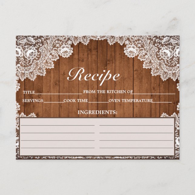 Rustic Wood & White Lace Recipe Card (Front)