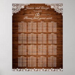 Rustic Wood & White Lace Seating Chart 16 Tables